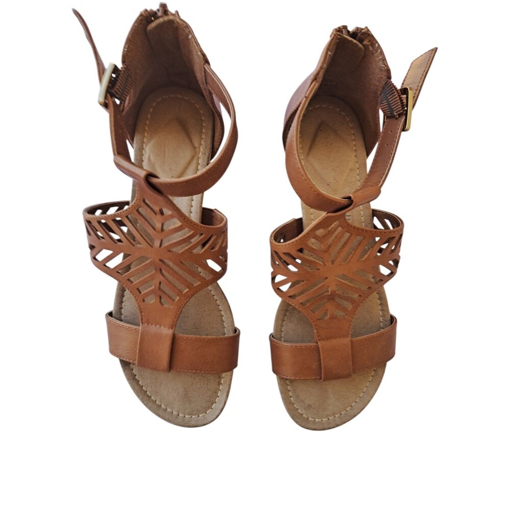 Johns Bay Brown Strappy Wedge Sandals Cut-Out Buckle Women's Size 6